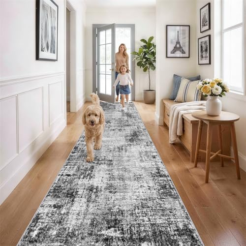 3x15 Long Hallway Runner Rug: Modern Non-Slip Washable Carpet Runner Black - color: Black, size: 3' x 15' (Runner)