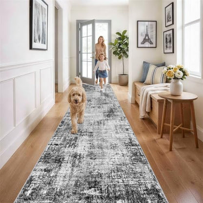 3x15 Long Hallway Runner Rug: Modern Non-Slip Washable Carpet Runner Black - color: Black, size: 3' x 15' (Runner)
