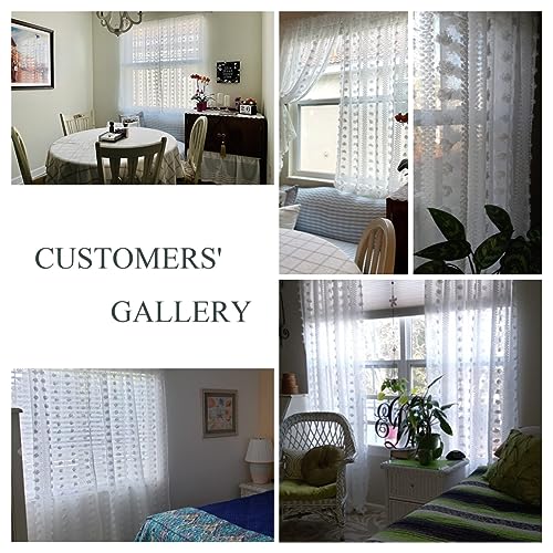 White Boho Sheer Curtains Poms 63 inches Long 2 Panels Embroidered Tuft - size: 54"W x 63"L (Pack of 2)