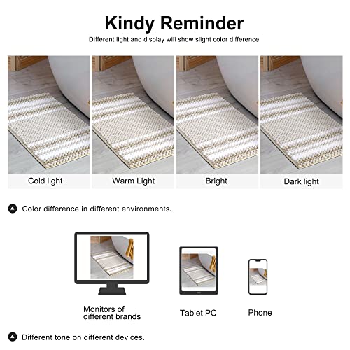 PiccoCasa Chenille Striped Bathroom Rug, Non Slip 20x32 Khaki & White - color: Khaki & White, size: 1'8" x 2'8" (Rectangular)