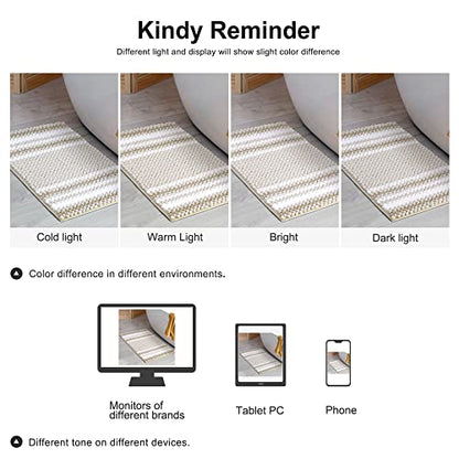 PiccoCasa Chenille Striped Bathroom Rug, Non Slip 20x32 Khaki & White - color: Khaki & White, size: 1'8" x 2'8" (Rectangular)
