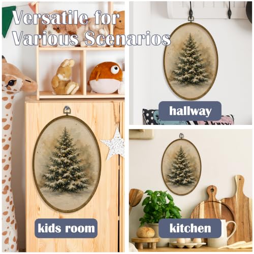 JMENGSSFL Christmas Tree Winter Rustic Oval Wall Art Hanging Decor 8.6x11.4 - color: Christmas-12