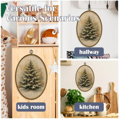 JMENGSSFL Christmas Tree Winter Rustic Oval Wall Art Hanging Decor 8.6x11.4 - color: Christmas-12