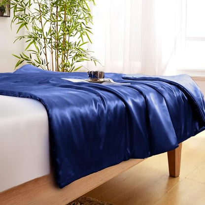 Vonty Navy Blue Satin Throw Blanket 50x60In, Cooling Silky Wrinkle-Free - color: Navy Blue, size: 50" x 60"