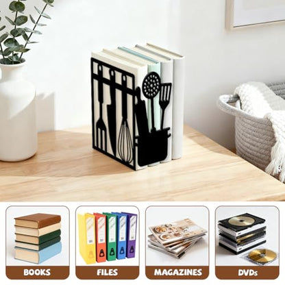 Peacoblue 5.5"x4.3"x8.3" Metal Bookends, Heavy Duty Book Ends for Shelves - style: Kitchenware and Pots