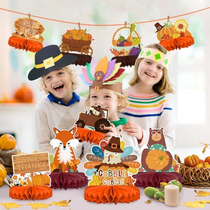 9PCS Premium Fall & Thanksgiving Party Decorations Set - Autumn Honeycomb Centerpieces, Table Toppers - Ideal as Fall Classroom Decorations, Thanksgiving Birthday Supplies & Autumn Party Decorations - style: thanksgiving