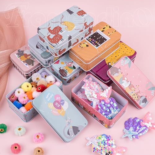 Framendino, 5 Pack Mini Tinplate Storage Boxes Small Empty Cartoon Trinket Jewelry Coin Containers Metal Rectangle Tin for Bead Case (Style C) - color: Cartoon