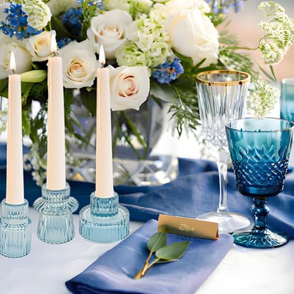 Glass Candlestick Holders, Taper Candle Holders, Set of 3, Bule - color: Bule, size: 3 PCS