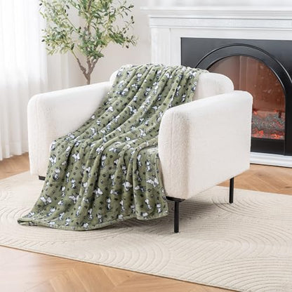 Berkshire Blanket Peanuts VelvetLoft Cute Character Snoopy Plush Throw Blanket,Peanuts Poses and Paws Loden,Throw 55 in x 70 in (Official Peanuts® Product) - color: Loden Green, size: Throw (55 in x 70 in)