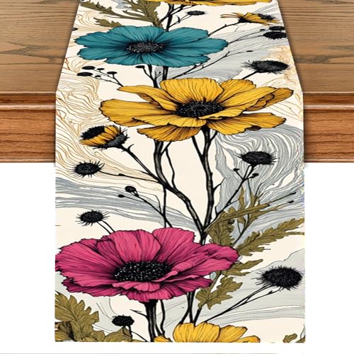 Boho Floral Table Runner – Multicolor Botanical Design, Elegant Vintage Style, 13x72 Inch, for Dining Table, Parties, Spring Decor, Wedding & Home Decoration - color: 01