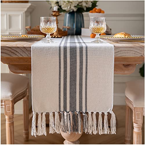Boho Table Runner for Modern Farmhouse Decor, Dining Table décor 13 x 108 Inch Long, Coffee Table Runner with Handcrafted Tassels, Grey and Beige, for Home Bohemian Decoration - color: Grey Beige, size: 13x108Inch