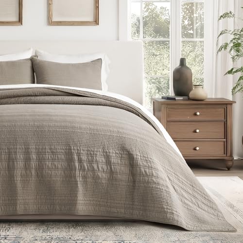 EVERGRACEHOME 100% Cotton Quilt Set Oversized Cal King, Stone Taupe - color: Stone Taupe, size: Oversized Cal King (118" X 102")