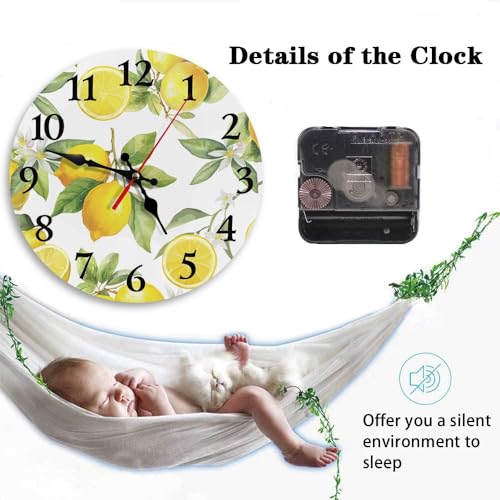 Britimes Round Wall Clock Silent Non-Ticking 10", Lemon Summer - size: 10" Round
