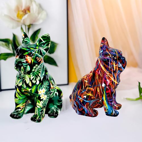 French Bulldog Statue Sculpture Sitting Graffiti Dog Home Decor Figurine - color: A2