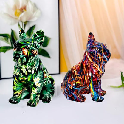 French Bulldog Statue Sculpture Sitting Graffiti Dog Home Decor Figurine - color: A2