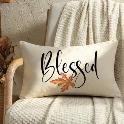 Fall Pillow Covers 12x20 Thanksgiving Farmhouse Decorations Buffalo Plaid Pumpkin Maple Leaf Outdoor Fall Decor Throw Pillow Covers Blessed Autumn Harvest Cushion Case for Sofa Couch Set of 4 - size: 20" x 12" (Pack of 4)