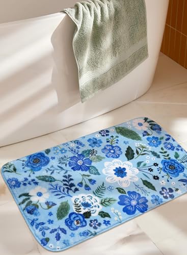 Floral Bathroom Rugs Cute Bath Mat Small, Flower Rug Non Slip Washable Bath Rugs, Soft Shower Rug for Bathtub Floor Decor - color: Floral Blue, size: 1'5" x 2'3" (Rectangular)