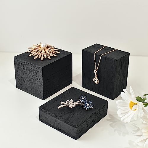 MOOCA Wooden Display Risers Set - 3 Different Height Stands, Black - color: Black