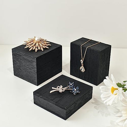 MOOCA Wooden Display Risers Set - 3 Different Height Stands, Black - color: Black