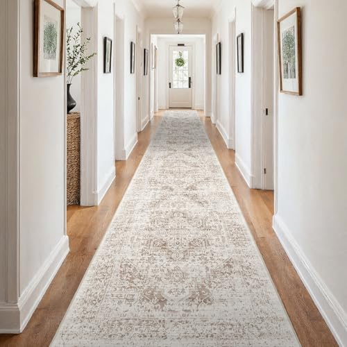 3x25 Washable Runner Rug: Vintage Non Slip Long Hallway Rugs IvoryBeige - color: Ivory/Beige, size: 3x25
