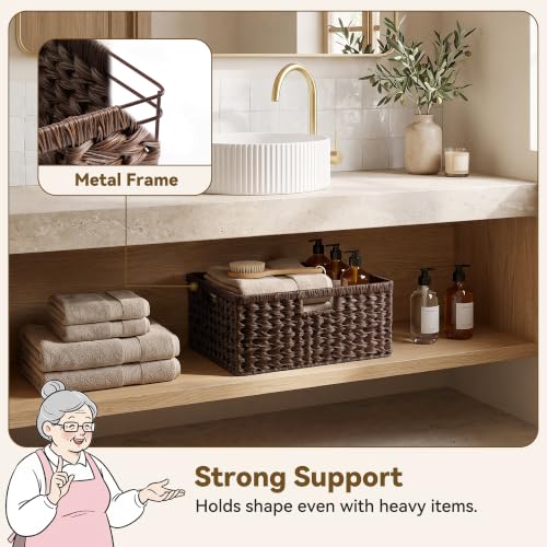 GRANNY SAYS Large Wicker Basket, Decorative Woven Basket for Storage, Waterproof Storage Basket Organizer, Wicker Storage Basket for Organizing, Brown Basket, 1-Pack - color: Brown, size: 16½"L x 13"W x 7½"H