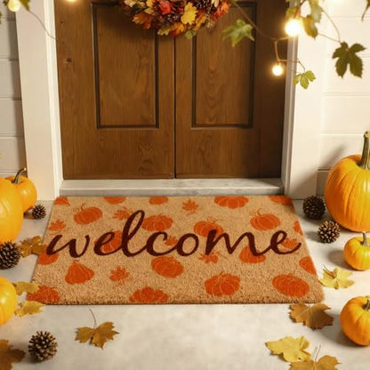 Fall Door Mat Outdoor Pumpkin Coir Welcome Doormat for Front Porch Entryway