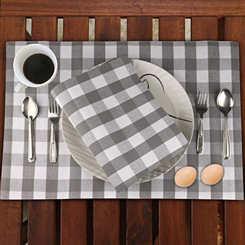Urban Villa Two Tone Placemat Cotton Tablemat 14x20 (Set of 6) Grey/Wht - color: Grey/White Checks, size: 14" x 20"