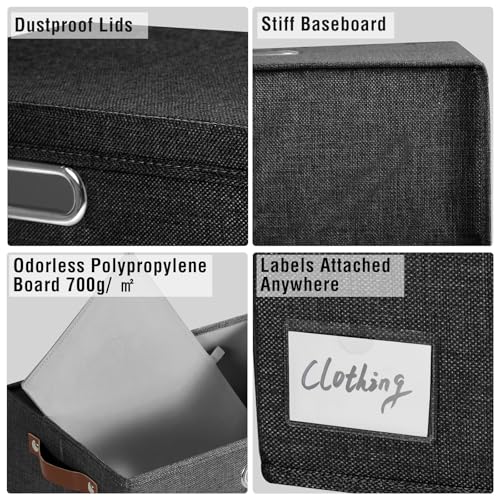 Roobyl 17" Large Fabric Storage Box with Lids, 3-Pack, Black - color: Black, size: Large-17"
