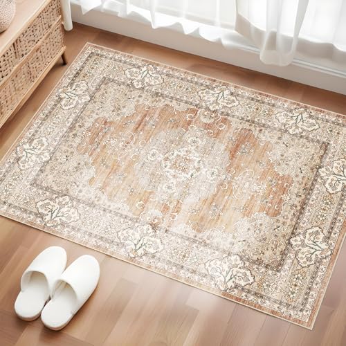 2x3 Washable Entryway Area Rug - Non-Slip Boho Throw Rugs Terracotta Beige - color: Brick/Terracotta, size: 2' x 3' (Rectangular)