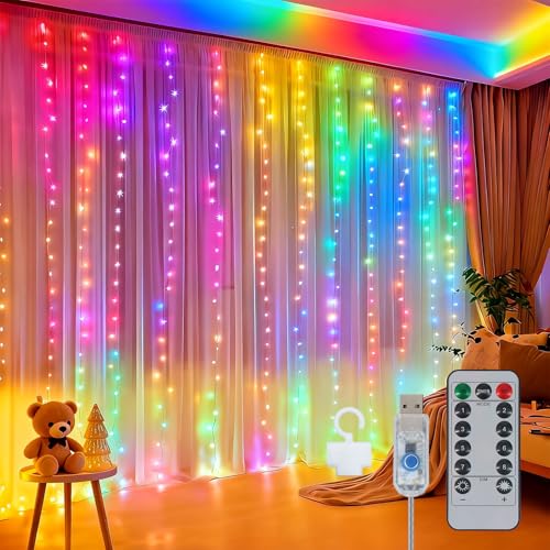 300LED Fairy Curtain Lights 9.8ft x 9.8ft LED Dimmable Twinkle Lights - color: Multicolor