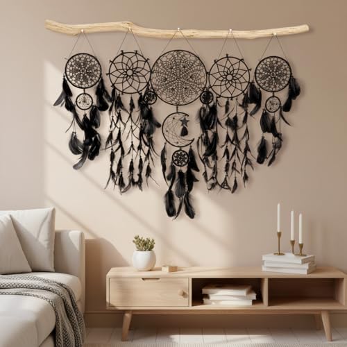 5 Pack Black Dream Catchers Boho Wall Decor Macrame Wall Hanging