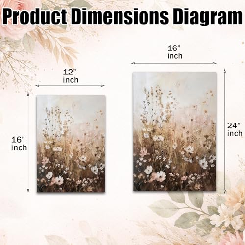 Neutral Wildflower Canvas Wall Art, 3 Piece Gallery Wrapped Set, 12x16 - color: Wildflowers in the grass, size: 12x16 inch