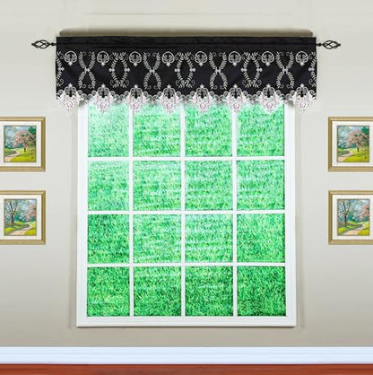 Today's Curtain Verona Reverse Embroidery Tailored Valance, 18", Black/Rose, 70" W X 18" L - color: Black/Rose, size: 70"W x 18"L (Pack of 1)