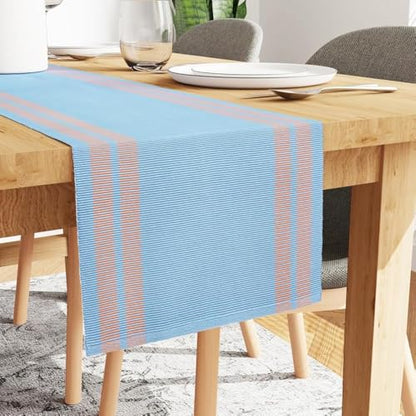 Encasa XO Table Runner, Yarn Dyed Ribbed Cotton 13"x94" - color: Ladder Blue, size: 13x94 in