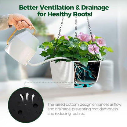 T4U Hanging Planters for Indoor Outdoor, 10 Inch Self Watering Pots, 2 Pack - size: 10 inch