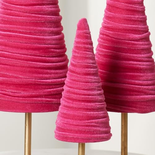 Pedestal Hot Pink Velvet Trees Set of 3 (Hot Pink) - color: Hot Pink