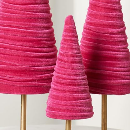 Pedestal Hot Pink Velvet Trees Set of 3 (Hot Pink) - color: Hot Pink
