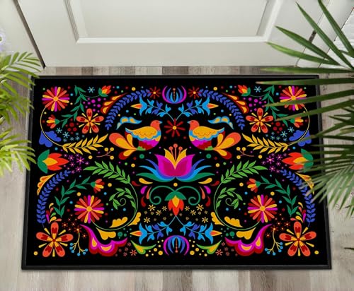 Mexican Talavera-Themed Door Mat Indoor Entrance Carpet Mexican Decor Doormat Black Entry Rug Non Slip 2x3 Washable Floor Mats Small Area Rug for Entryway, Kitchen, Bathroom, Bedroom - color: Mexican Floral, size: 2' x 3'