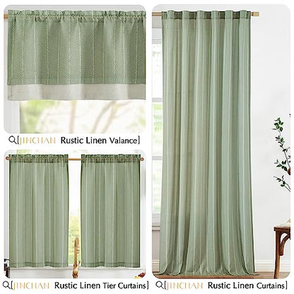 jinchan Striped Linen Valance Green Farmhouse 18 Inch 1 Panel - color: Nautical Striped Green, size: 50"W x 18"L (Pack of 1)