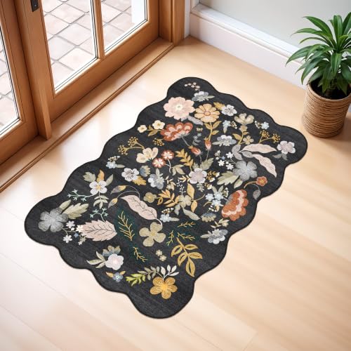 Bathroom Rugs 30x20 Bath Mat: Boho Washable Low-Pile Thin Door Mat Black - color: Black, size: 1'7" x 2'6" (Rectangular)