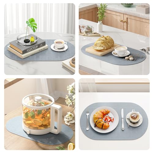 DOLOPL Oval Placemats Set of 6, Dusty Blue Faux Leather Place Mats, Large - color: Dusty Blue, size: Large: 13.8" x 21.6"