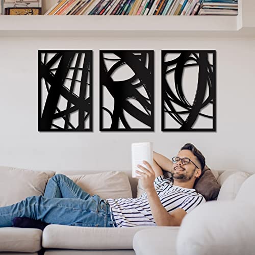 LZAOA 3Pcs Abstract Black Metal Wall Art, Minimalist Line Art Decor 23x15in - size: 23in*15in*3