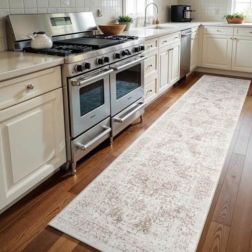 3x12 Washable Hallway Runner Rug: Long Vintage Soft Non Slip Rug IvoryBeige - color: Ivory/Beige, size: 3x12