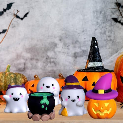 Set of 6 Halloween Figurines, Charming Ghost Decorations and Pumpkin Decorations for Halloween Party Decorations and Table Settings