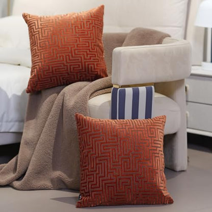 HPUK Geometric Cut Velvet Throw Pillow Covers 18x18 Inch, Set of 2 - color: Cut - Orange