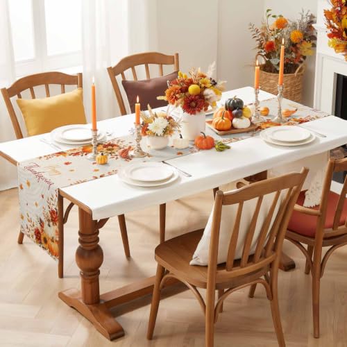 Fall Thanksgiving Table Runner 36 Inches Long,Orange Pumpkins Maple Leaf Flower Cotton Linen Table Runners Dresser Scarves,Farmhouse Fabric Tabletop Scarf Furniture Cover for Home Dinner Party 13"x36" - color: Cream, Terracotta, Dusty Rose, Autumn Orange,