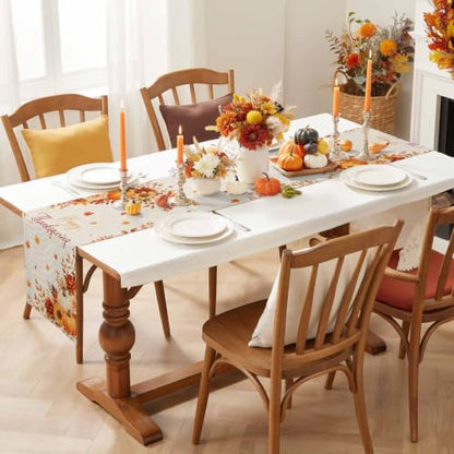 Fall Thanksgiving Table Runner 36 Inches Long,Orange Pumpkins Maple Leaf Flower Cotton Linen Table Runners Dresser Scarves,Farmhouse Fabric Tabletop Scarf Furniture Cover for Home Dinner Party 13"x36" - color: Cream, Terracotta, Dusty Rose, Autumn Orange,