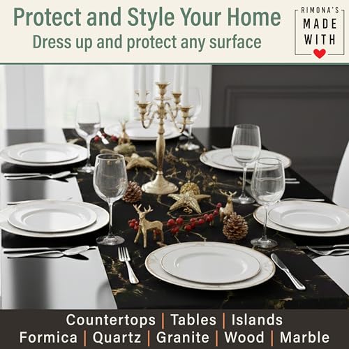 RIMONA'S Heat Resistant Table Runner Trivet Mat - Black Golden Marble, 40" - color: Black Golden Marble