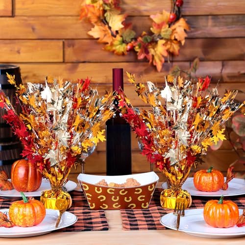 18 Pcs Fall Maple Leaves Centerpiece Metallic Foil Spray, Modern, Modern - color: Modern