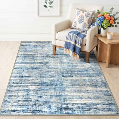 KOZYFLY Abstract 3x5 Ft Area Rug Washable Rugs for Entryway Blue Beige - color: Blue Beige, size: 3' x 5' (Rectangular)